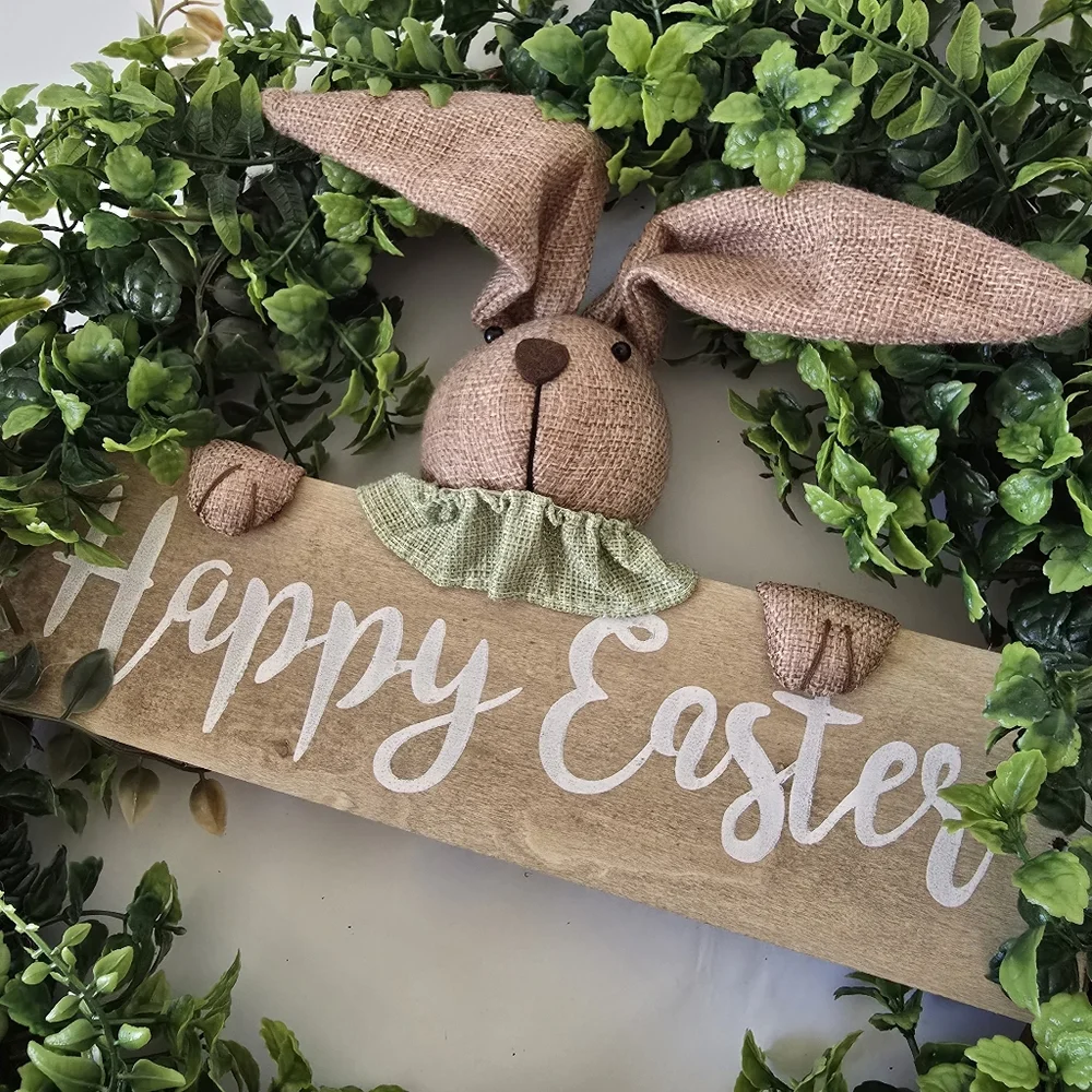 Easter Bunny Rabbit Wreath Rustic Spring Door Decor Burlap Farmhouse